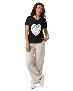 Hearts with River logo – Women’s relaxed V-neck t-shirt